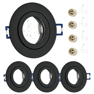 GeyouLux 4x LED Einbaustrahler 230V IP44 Rahmen mit GU10 Fassung, Aluminium Deckenspots Schwarz, Rund Flach LED Spots Badezimmer Einbauspots Spot Einbaurahmen 68mm lochmass für Außen- Innen