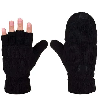 AOKAY Winter Handschuhe Fingerlose Fäustlinge Damen Fingerhandschuhe Fingerlos Handschuhe Strick Handschuhe mit Flip Top (Vintage-Schwarz)