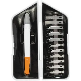 Fiskars Präzisions-Bastelmesser/Cutter, 13-teiliges Set, Gesamtlänge Cutter: 21 cm, Inkl. 12 Klingen, Qualitätsstahl/Kunststoff, Weiß/Orange, Premium, 1024384