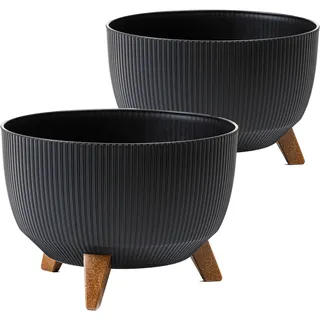 Tymar Übertöpf mit Füßen, Pflanzschalen für draussen, Blumentopf groß, Blumenkübel, Blumenschale, terrassenkübel rund ((2pack) Schwarz; ø 29 cm)