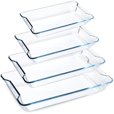 4 Stücke Glas Auflaufform Rechteckig, Glasbackformen, Lasagneformen Set für den Backofen, Glasbackformen(1+1.6+2.5+3.6L)