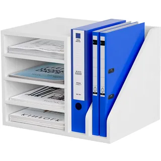 EasyPAG 6 Fächer Holz A4 Büro Schreibtisch Organizer Dokumentenhalter Aktenablage Zeitschriftenhalter Briefablage Papier Magazin Organisator,Weiß