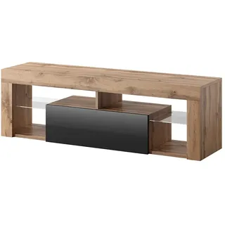 Selsey TV Schrank Board Sideboard Fernsehtisch Fernsehschrank 140 cm Stehend Eiche Lancelot Schwarz Bianko