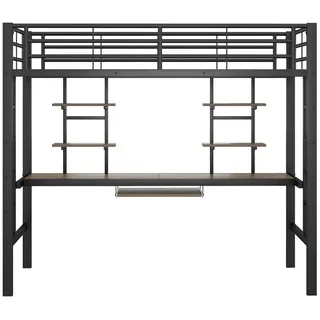 Urban Meuble Hochbett mit Schreibtisch 90 x 200 cm Metall schwarz