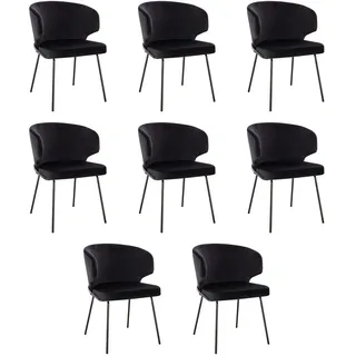 HOME DELUXE - Polsterstuhl AMARA- 8 Stück, Farbe: Samt Schwarz - weiche Polsterung, bis 120 kg belastbar I Küchenstuhl Speisestühle Esszimmerstühle - Schwarz
