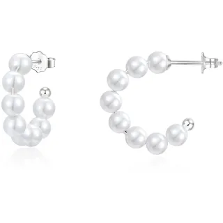 Perlen Creolen Silber 925 Creolen mit Perlen Kleine Perle Ohrringe Stecker Perlenohrringe Ohrhänger Runde Perle öhringen Schmuck Geschenke für Frauen Damen Mädchen