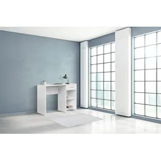 Modern Study Desk, White, 90 x 75 x 52 cm | 100% Melamine Coated Particle Board, 16 mm Thick | 1 Drawer, Multiple Shelves, Wall-Mountable, Stylish & Functional