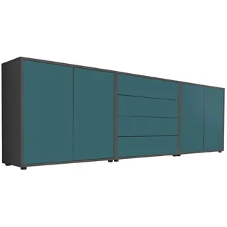 Mid.you Sideboard , Anthrazit, Petrol , Holzwerkstoff , 6 Fächer , 4 Schubladen , 237x73x33 cm , Made in Germany , erweiterbar, stehend , Kleinmöbel, Kommoden, Sideboards