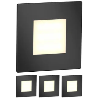 ledscom.de 4 Stück LED Treppenlicht/Wandeinbauleuchte FEX für innen und außen, eckig, schwarz, 85 x 85mm, warmweiß