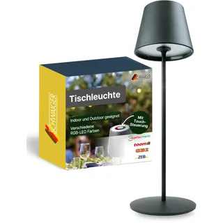 SCHWAIGER Tischleuchte I LED Tischlampe mit Touch-Steuerung I Akku-Lampe mit RGB und warmweiß I IP44 geschützt und aufladbar per USB-C I kabellose Lampe für Indoor & Outdoor