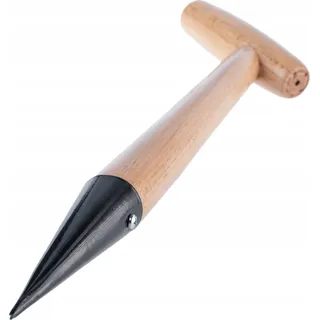 KADAX Einpflanzhilfe aus Metall "Kotlik", Pflanzlochstecher mit bequemem Griff aus Holz, Pflanzzubehör, Schwarz, 39 cm