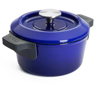 WOLL – Iron Gusstopf Ø 18 cm blau mit Deckel & Silikongriffen – emailliertes Gusseisen, induktionsgeeignet & ofenfest – für alle Herdarten