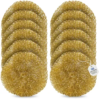 FUSL BrassSchwamm kratzfrei 12 Stück – Messingschwamm für empfindliche Oberflächen – rostfrei & gründlich reinigen – ideal für Edelstahl, Ceran, Backofen & Grill – langlebig & nachhaltig