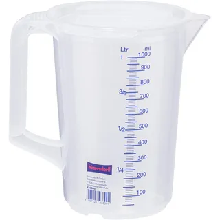 Hünersdorff Messbecher 1L mit Deckel, bruchsicher und lebensmittelbeständigem Polypropylen (PP), geschlossener Griff, 2 Skalen, transparent