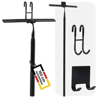 cocofy Duschabzieher mit Teleskopstiel 43-153 cm lang 35 cm breit, 2 Haken, Langer Stiel, Teleskop, Bodenabzieher schwarz, Abzieher Teleskop, schwarz