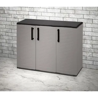 Dmora - Gesves Outdoor-Garderobe, Mehrzweck-Balkonschrank, 3-türiger Outdoor-Kleiderschrank, 100% Made in Italy, 102 x 37 x 84 cm, Grau und Schwarz, gestreifte Oberfläche