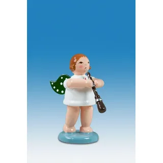 KDE-Kunstgewerbliche Drechslerei Ellmann Holzfigur Engel mit Oboe ohne Krone Höhe 6cm NEU Holzengel Instrument Seiffen