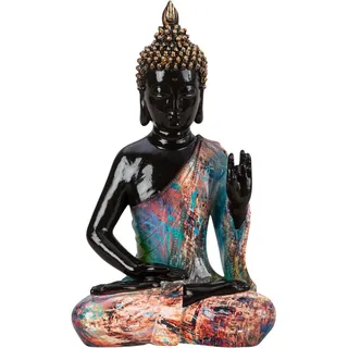 Buddha Statue Colorfull - innen/aussen - Kunststein - schwarz/ Farbenmix - 18 x 31 cm