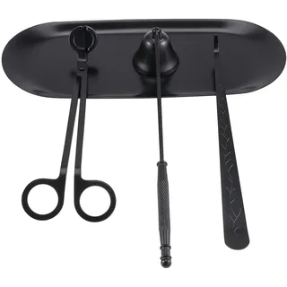 MUNGHOK Kerzenzubehör Set 4 in 1, Kerzenlöscher Set Schwarz, Kerzendocht Schneider, Docht Dipper, Kerzenauslöscher, Ablageschale, Dochtschere für Kerzen, Edelstahl Kerzenwerkzeug Kit mit Box