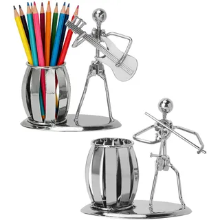 Stiftehalter 2er Set Musiker Gitarre aus Metall Vintage Schreibtisch Organizer & Lustige Büro Deko Figur für Musikliebhaber, Geschenkidee Kreatives Geschenk für Gitarristen im Arbeitszimmer oder Büro