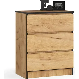 Kommode SAVRILA, 3 Schubladen, Craft Eiche, 60 cm breit, 77 cm hoch, 40 cm tief - Braun