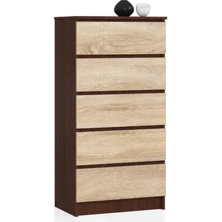 Akord Sideboard 5 Schubladen Wenge/Sonoma-Eiche 60X40X121 Cm - Dunkelbraun, Hellbraun