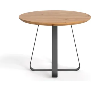 Industrieller runder Loop-Tisch, 100 cm, Massivholz - Braun