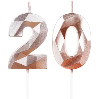 Geburtstagskerzen Zahlen 20 Roségold, 5cm Roségold Geburtstag Kerzen, Tortendeko, Geburtstagskerzen für Geburtstagsdeko, Nummer 20