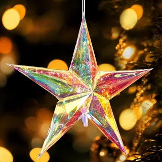 EASY JOY 60cm LED Weihnachtsstern Beleuchtet 5 Zacken Faltsterne Xum Aufhängen Schillernder 3D Stern Weihnachtsdeko Innen Weihnachtsdeko Fenster für Innen Außen Innenhof Balkon Und Garten