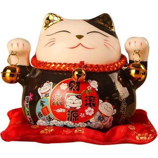 Zerodis Lucky Cat Spardose 11,4 cm Katze Sammlerfigur Exquisite Niedliche Glücksbringer Glückskatze Fengshui Katze Spartopf Schreibtischdekoration Geschäftsgeschenk (Schwarz)