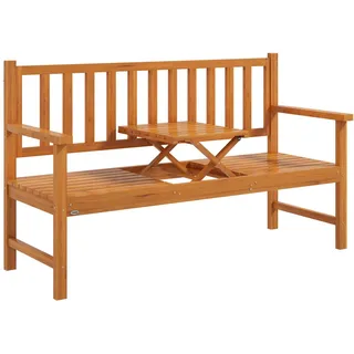Outsunny Gartenbank, 3-Sitzer, mit Tisch, mit Armlehne, für Balkon, Terrasse, Holz, Hellbraun , Braun , 56x91x153 cm , Gartenmöbel, Gartenbänke