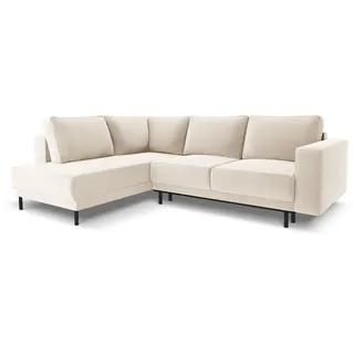 Micadoni Ausklappbares-Ecksofa links Caro aus Samt leichtes beige 5 Sitzplätze , Beige , Textil , L-Form , 247x187 cm , Hergestellt in Europa, Oeko-Tex® , Wohnzimmer, Sofas & Couches, Wohnlandschaften, Ecksofas