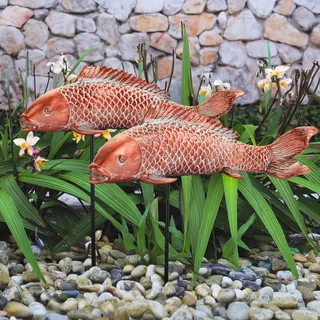 Gartenstatuen Koi Fisch Dekor, Garten Fisch Teich Statuen, Set von 2 Antik Kupfer Koi Kunst Skulpturen für Outdoor Terrasse Hinterhof Rasen Hof Dekoration, Japanische Gartendekoration