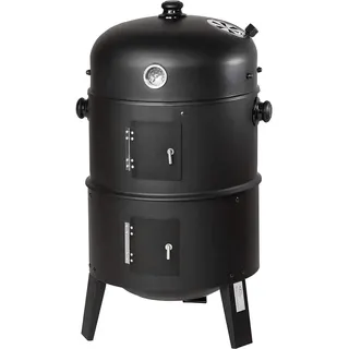 3-in-1 BBQ Holzkohlegrill - Smoker Grilltonne - Mit Thermometer - Für Outdoor Kochen und Partys - Edelstahl - Leicht zu Reinigen