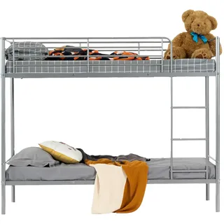 MEUBLE COSY Etagenbett Für 2 Kinder, Bettgestell 90 x 190 cm, Bettrahmen mit Lattenroste, Kinderbett aus Metall, für Schlafzimmer, Haus, Grau