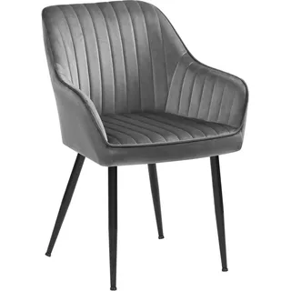 SONGMICS Esszimmerstuhl, Samt, Polsterstuhl mit Armlehnen, Metallbeine | Küchenstuhl, Loungesessel, bis 120 kg belastbar, für Küche, grau-schwarz, TYRA Kollektion LDC087G03