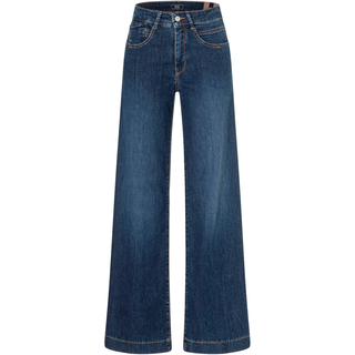 Stretch-Jeans MAC "RICH PALAZZO", Damen, Gr. 40, Länge 34, night blau netwash, Denim/Jeans, Obermaterial: 89% Baumwolle, 8% Polyester, 3% Elasthan, weit lang, Jeans Stretch-Jeans, Naht-Details an den Gesäßtaschen