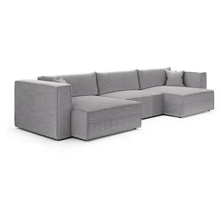 Petits-meubles Panoramasofa Jimmy 5 Sitzplätze Hellgrau , Grau , Holz , 348x77x148 cm , Wohnzimmer, Sofas & Couches, Sofas, Bigsofas