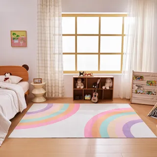 Sonive Rosa Regenbogen Teppich Kinderteppich Junge Mädchen rutschfeste Krabbelmatte für Wohnzimmer, Schlafzimmer, Kinderzimmer 120x170cm