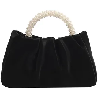 Beatfull Abend-Geldbörse für Damen, Perlenhandtaschen, weiches Leder, gerüschte Tasche, Braut-Clutch für Hochzeit, Party, Abschlussball, Crossbody-Geldbörsen, Schwarz
