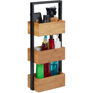 Relaxdays Badregal , Hellbraun , Holz, Metall, , 28.5x67x15 cm, , Badezimmer, Badezimmerregale, Badregale