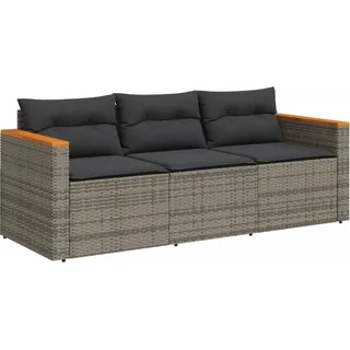 vidaXL Gartensofa mit Kissen 3-Sitzer Grau Poly Rattan - Grau