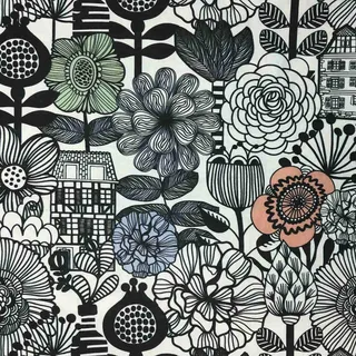 Kt KILOtela - Halbpanama Dekostoff - Digitaldruck - Baumwollstoff - Stück: 100 cm Länge x 140 cm Breite | Blumen - Weiß, Schwarz, Blau, Grün, Orange