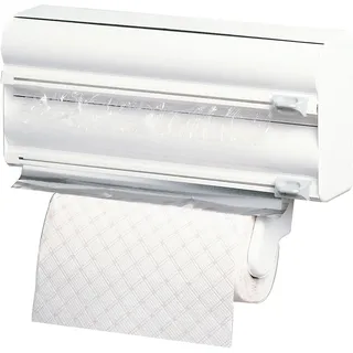Rayen - Küchenrollenhalter mit 3 Rollenhaltern, Wandmontage, Schneidefunktion für Folien, Platzsparend, Maße: 38x10x25,5 cm, Farbe Weiß