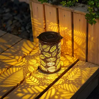 GIGALUMI Solarlaterne für außen - Außenlaterne aus Metall zum Aufhängen - Großartiges Solarlichtdekor in Bronze für den Garten, Terrasse, Hof und Rasen