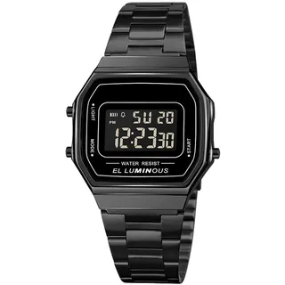 Nicoone Digitaluhr mit Edelstahlband, LED-Hintergrundbeleuchtung, wasserdicht, stilvolle Armbanduhr für Herren (Negro)