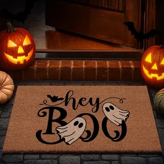 Lanpn Halloween Fußmatte Geister Kokosmatte, rutschfeste Schmutzfangmatte für Eingang/Terrasse, Lustige Türmatte Innen Außen Bodenmatte Badezimmer Matte Badezimmer Wohnzimmer Dekor (42x75 cm)