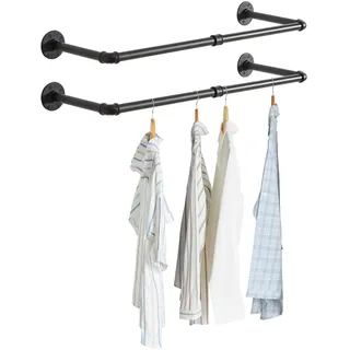IBUYKE 94cm Kleiderstange Wandmontage 2er Set, Metall Industrial Garderobenstange Wandmontage mit 50kg Tragfähigkeit, Abnehmbare Platzsparend Wand Kleiderständer für Zuhause, Schwarz TYJ001H-2