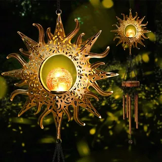 Kelvinlux Solar-Sonnen-Windspiel für den Außenbereich, wasserdicht, mit Craquelé-Glaskugel für draußen, einzigartige Geschenke für Muttertag, Geburtstag, Frauen, Mädchen, Garten, Hof, Party-Dekoration