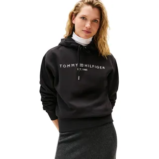 Tommy Hilfiger Damen Hoodie mit Logo, Schwarz (Black), L